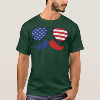 Camiseta Óculos solares bigode bandeira americana 4º de jul