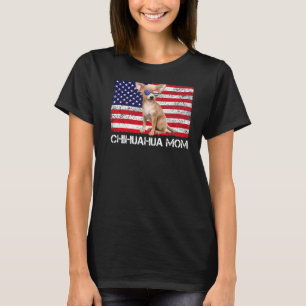 Camiseta Óculos solares Chihuahua Mãe Bandeira Americana