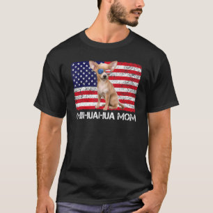 Camiseta Óculos solares Chihuahua Mãe Bandeira Americana