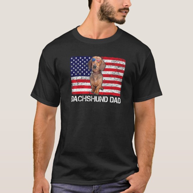 Camiseta Óculos solares Dachshund Pai Flag American Usa og (Frente)