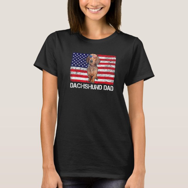 Camiseta Óculos solares Dachshund Pai Flag American Usa og (Frente)