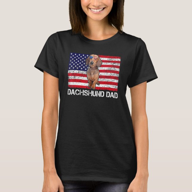 Camiseta Óculos solares Dachshund Pai Flag American Usa og (Frente)