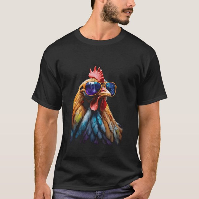 Camiseta Óculos Solares De Frango Quando Impressão Animal E (Frente)
