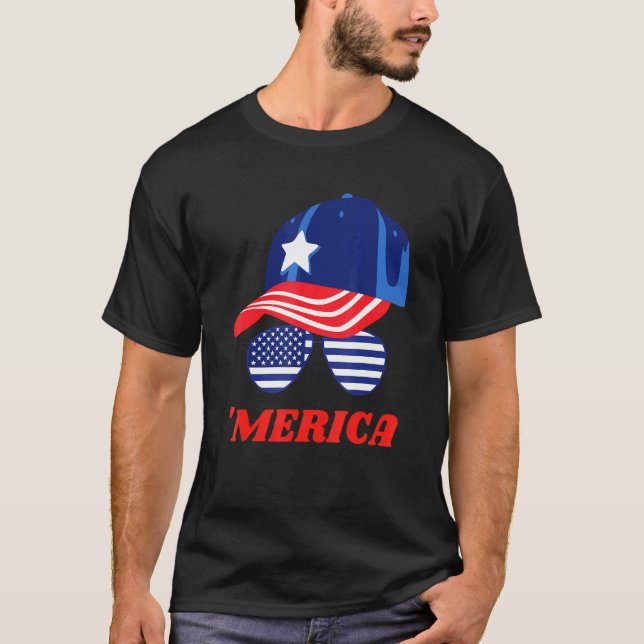 Camiseta Óculos Solares E Bonés De Bandeira Americanos (Frente)