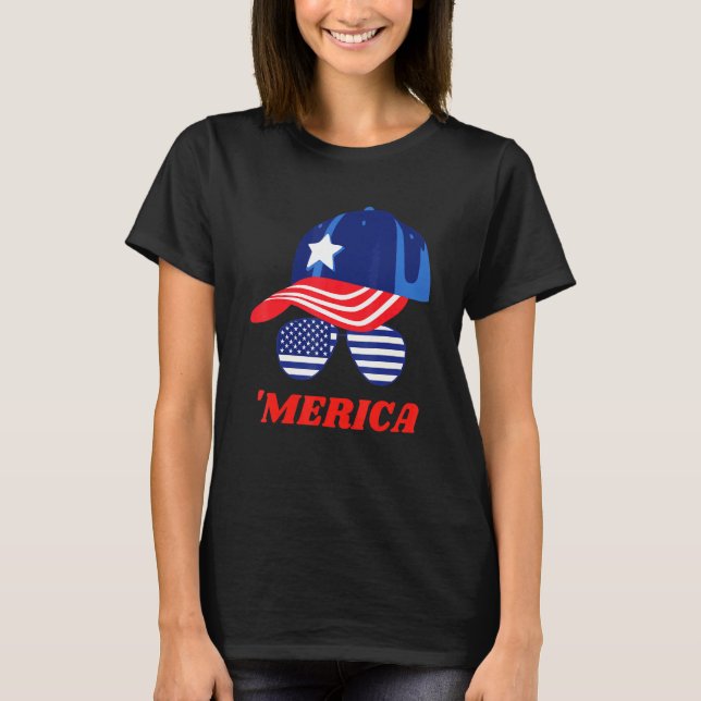 Camiseta Óculos Solares E Bonés De Bandeira Americanos (Frente)