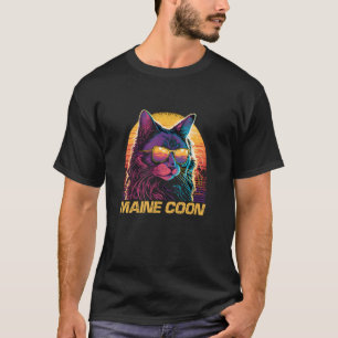 Camiseta Óculos Solares legal Retro Sunset Gatos De Maine C
