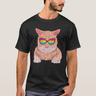Camiseta Óculos Solares legal Sinalizador Pansexual Gato Pa