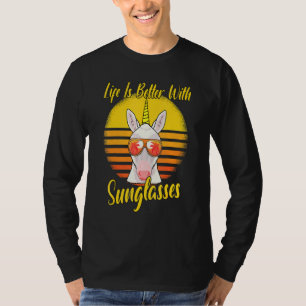 Camiseta Óculos Solares Retro Sunset Beach Vacn Unicorn