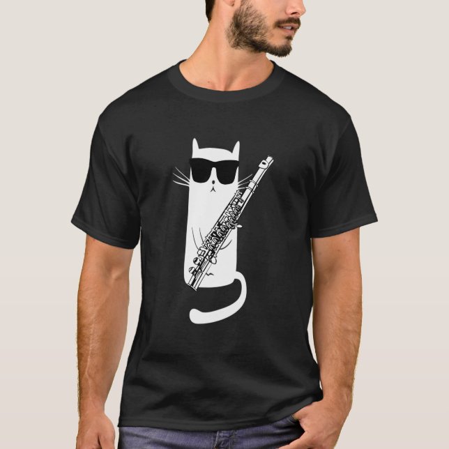 Camiseta Óculos Solares Vestindo Gatos Jogando Fluido (Frente)