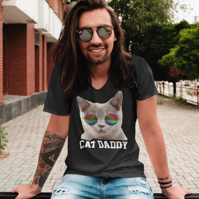 CAMISETA ÓCULOS-UNHO DO PAI DE GATO MENS T-SHIRTS (Criador carregado)
