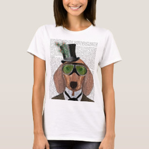 Camiseta Óculos Verdes Dachshund - Chapéu Superior
