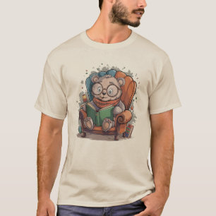 Camiseta Óculos Vestindo Urso Justo Lendo em Cadeira Louca