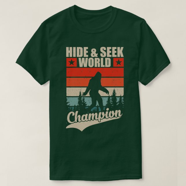 Camiseta Ocultar e Procurar o Retro campeão mundial (Frente do Design)