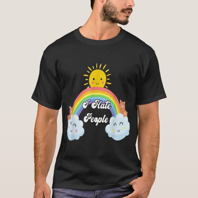 Camiseta Odeio Pessoas Arco-Íris Impresso Arte Gráfica Engr (Frente)