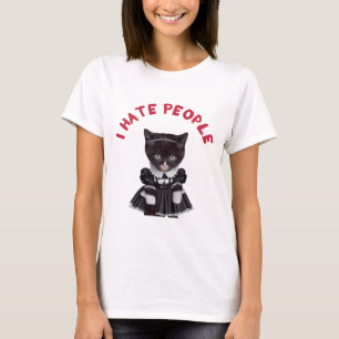 Camiseta Odeio Pessoas - Gato vestido como Dama de Quarta-f
