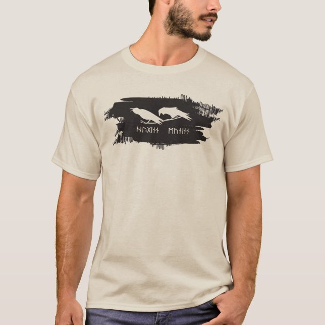 Camiseta Odin Raven Crow Viking Mythology corre em runic (Frente)