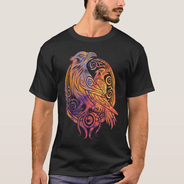 Camiseta Odins Raven Norse Mythology Viking Birds Celtic Kn (Frente)