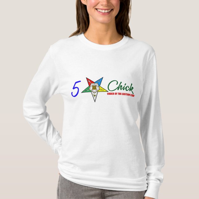 Camiseta OES: pintinho de cinco estrelas (branco do LS) (Frente)