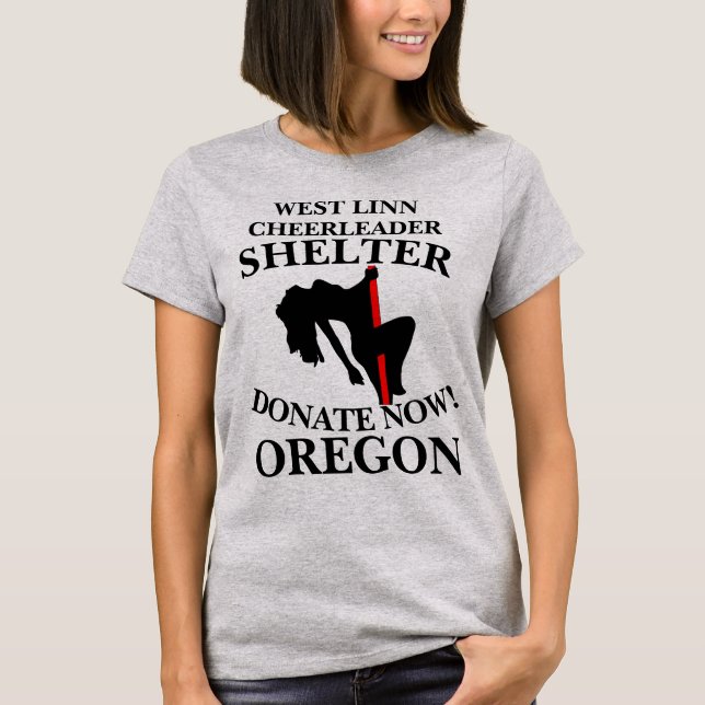 CAMISETA OEST LINN CHEERLEADER SHELTER DONATE AGORA OREGON (Frente)