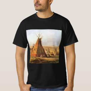 Camiseta Oeste americano do vintage, Teepees na planície