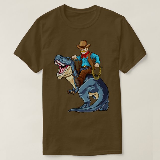 Camiseta Oeste de Cowboy Andando T Rex Dinosaur Selvagem Di (Frente do Design)