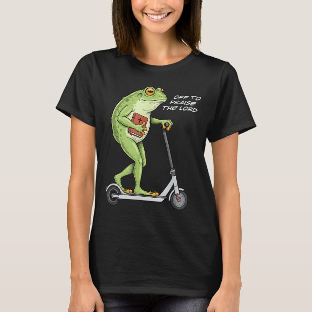 Camiseta Off To Praise D Lord Funny Frog Christian Meme  (Frente)