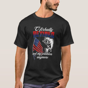 Camiseta Oficialmente Aposentado Com Cana De Pesca E Bandei