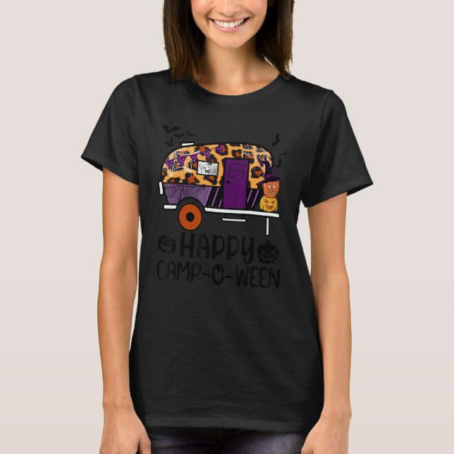 Camiseta Og6J Camping Leopard RV Happy Camp-O-Ween Hallowee (Frente)