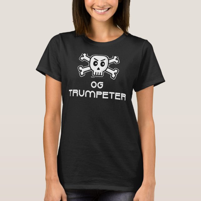 Camiseta Og Trumpeter Skull E Cross Bone Word Design (Frente)