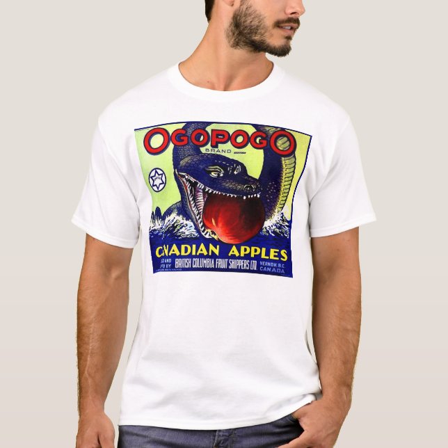 Camiseta Ogopogo canadiano maçãs fruta etiqueta (Frente)
