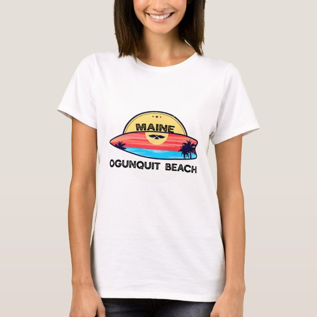 Camiseta Ogunquit Beach Maine Surfboard Beach Surfing  (Frente)