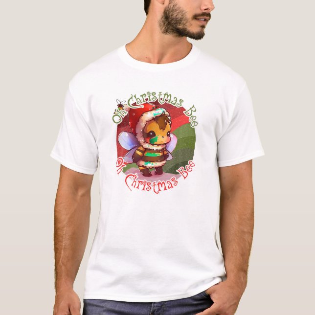 Camiseta Oh Abelha de Natal Bonita Kawaii Xmas Bebe Natal T (Frente)