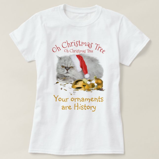 Camiseta Oh árvore de Natal Gato de Gatinho Grumpy (Frente do Design)