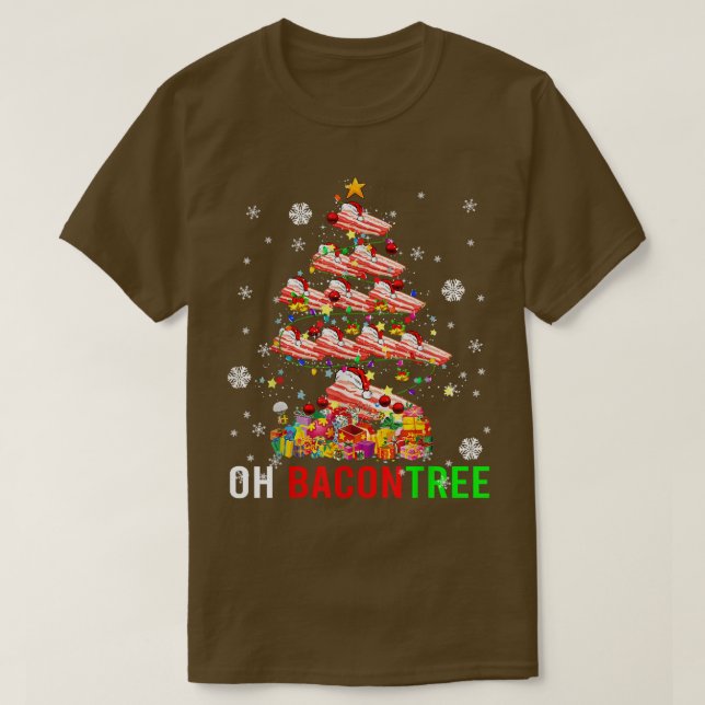 Camiseta Oh Bacon Tree Engraçado Luzes de Árvore Xmas Papai (Frente do Design)