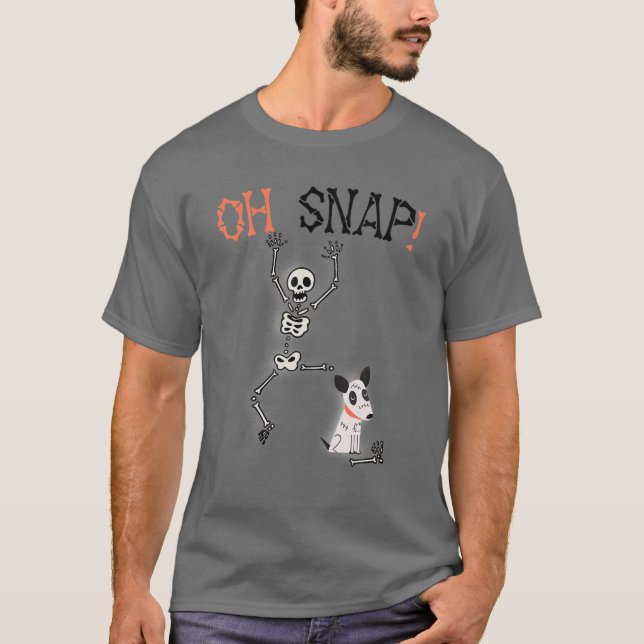 Camiseta Oh, Cachorro Comendo Esqueleto, Traços Clássicos,  (Frente)