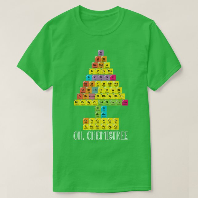 Camiseta Oh Chemistree Christmas Chemistry Periódico (Frente do Design)