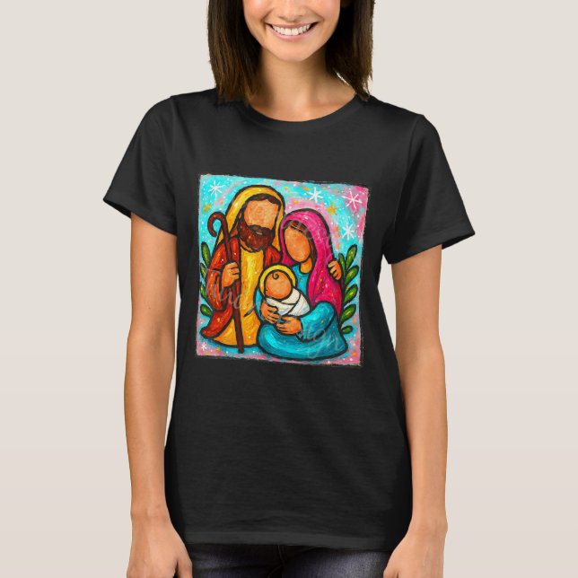 Camiseta Oh Come Let Us Adore Him Jesus Nativity Scene Chri (Frente)