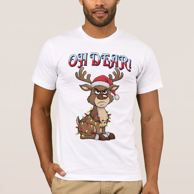 Camiseta Oh Dear Grumpy Reindeer Christmas Lights Funny  (Frente)