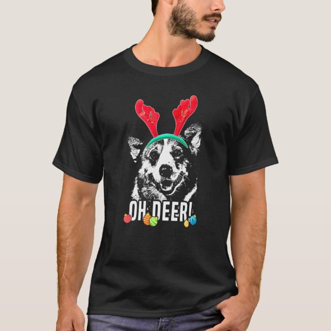 Camiseta Oh Deer Corgi Natal Premium (Frente)