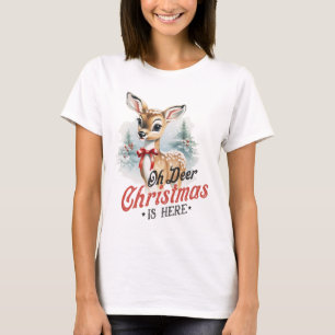 Camiseta Oh Deer Natal Está Aqui Cute Mbi Animal Vintage