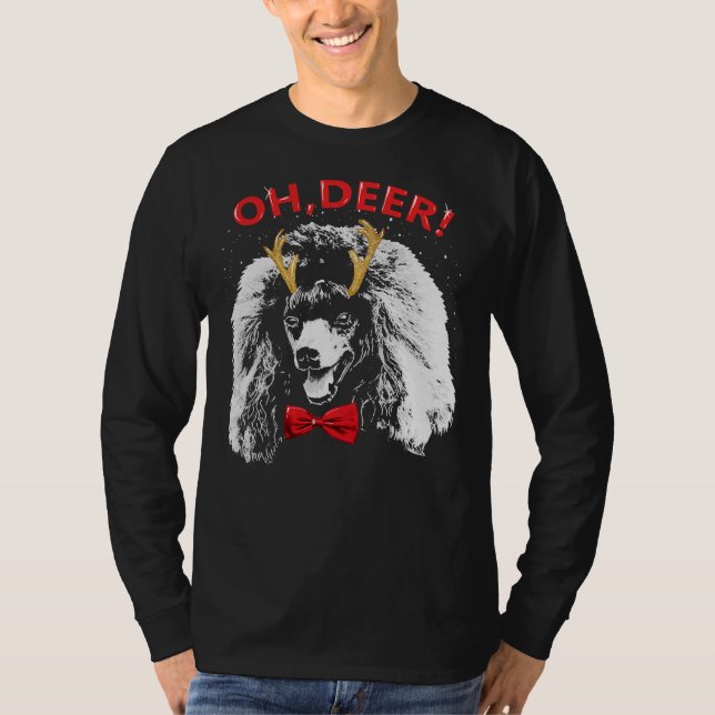 Camiseta Oh Deer Poodle Xmas Red Bowtie (Frente)