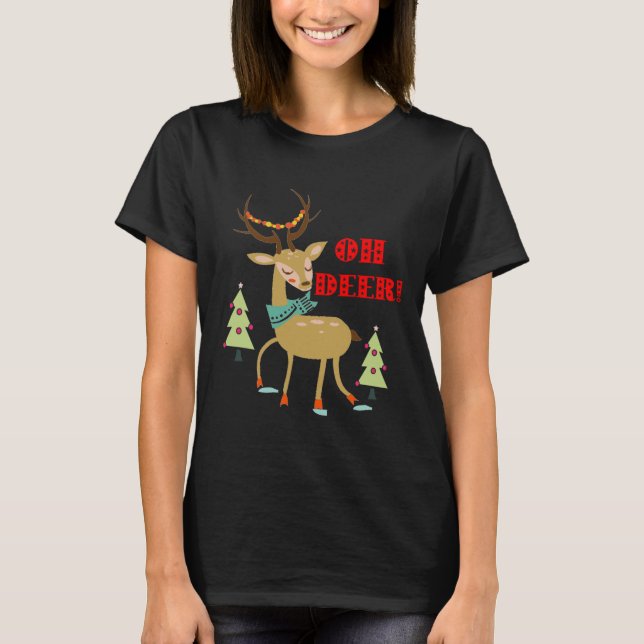Camiseta Oh Deer! Veado de Natal Com Árvores Presentes (Frente)