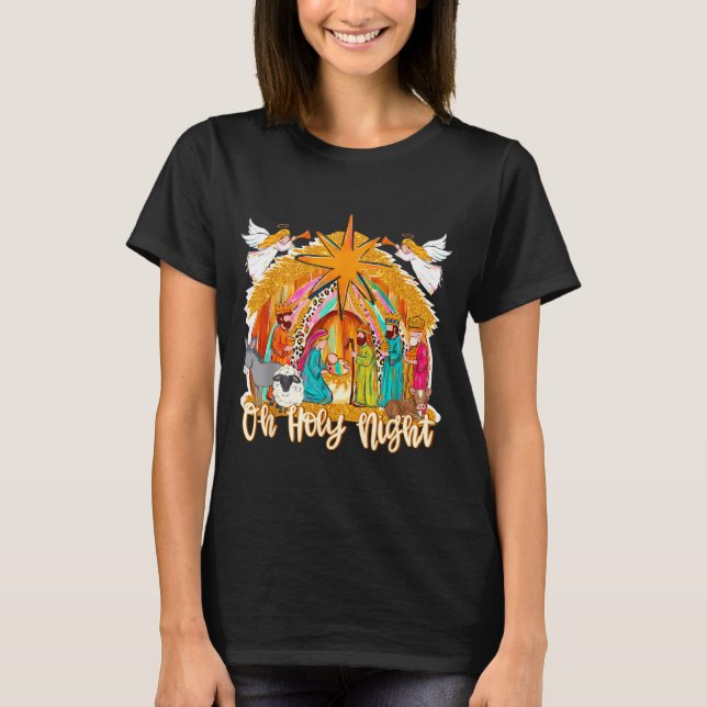 Camiseta Oh Holy Night Christian Nativity Scene Christmas R (Frente)