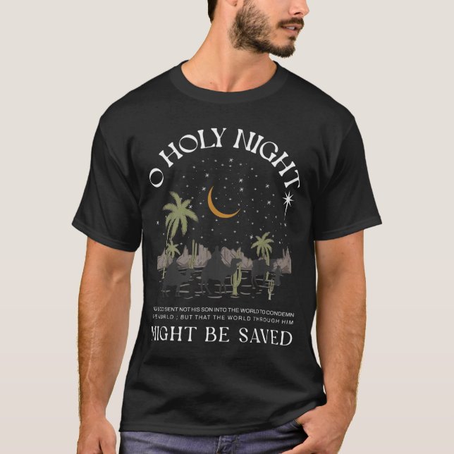 Camiseta Oh Holy Night Jesus Nativity Scene Religious Merry (Frente)