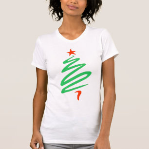 Camiseta Oh o T das mulheres vermelhas do verde da árvore