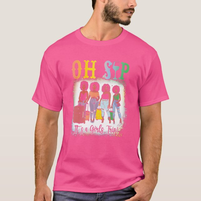 Camiseta Oh Sip É Uma Garota Viaja Festas De Vinho Negra (Frente)