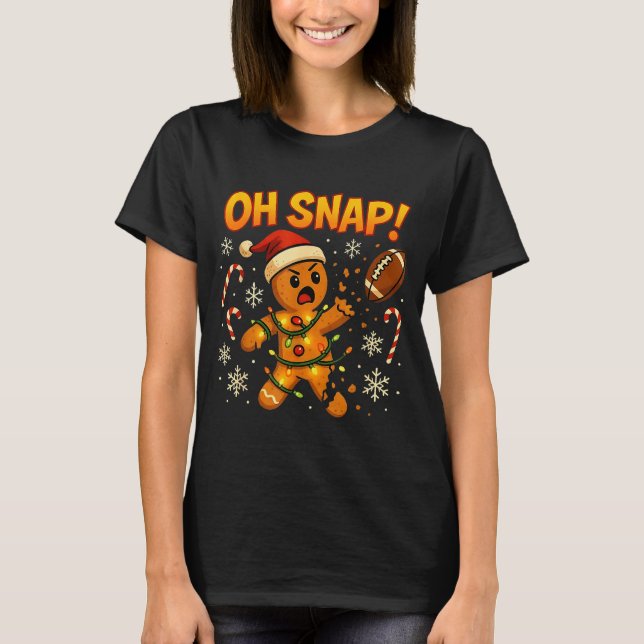 Camiseta Oh Snap Funny Gingerbread Football Christmas Light (Frente)