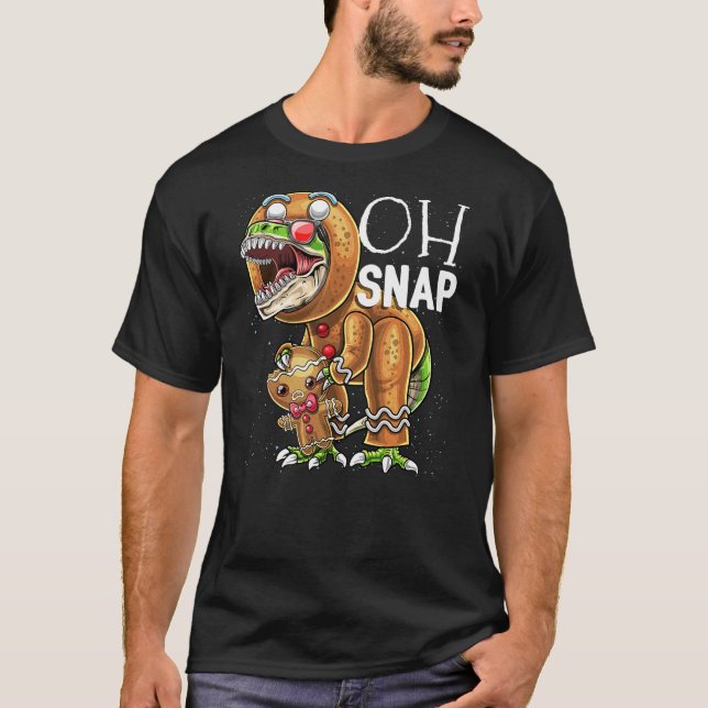 Camiseta Oh Snap Gingerbread Man Dinosaur Christmas Cookie  (Frente)