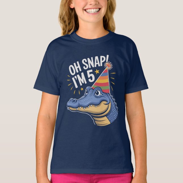 Camiseta Oh Snap I'm 5 Birthday Party Alligator, Crocodile  (Frente)