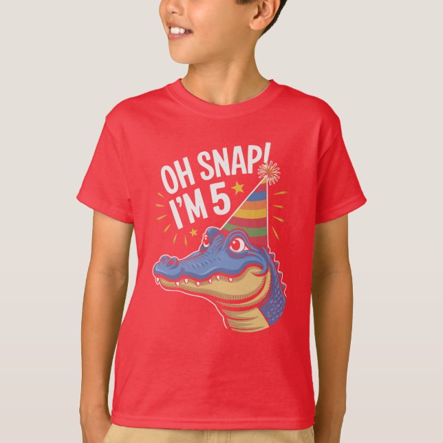 Camiseta Oh Snap I'm 5 Birthday Party Alligator, Crocodile  (Frente)